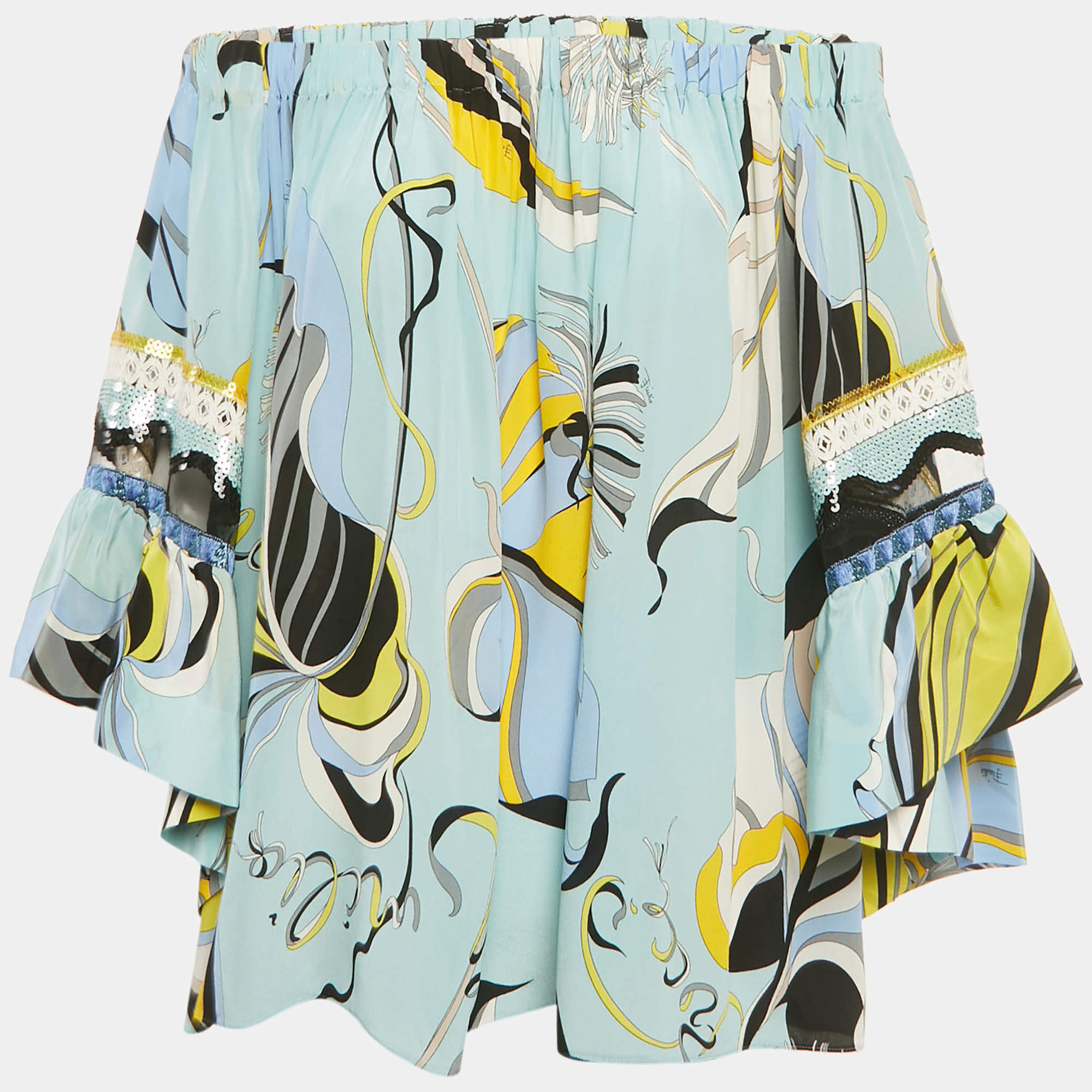 Pre Owned Emilio Pucci Blue Printed Silk Blouse M