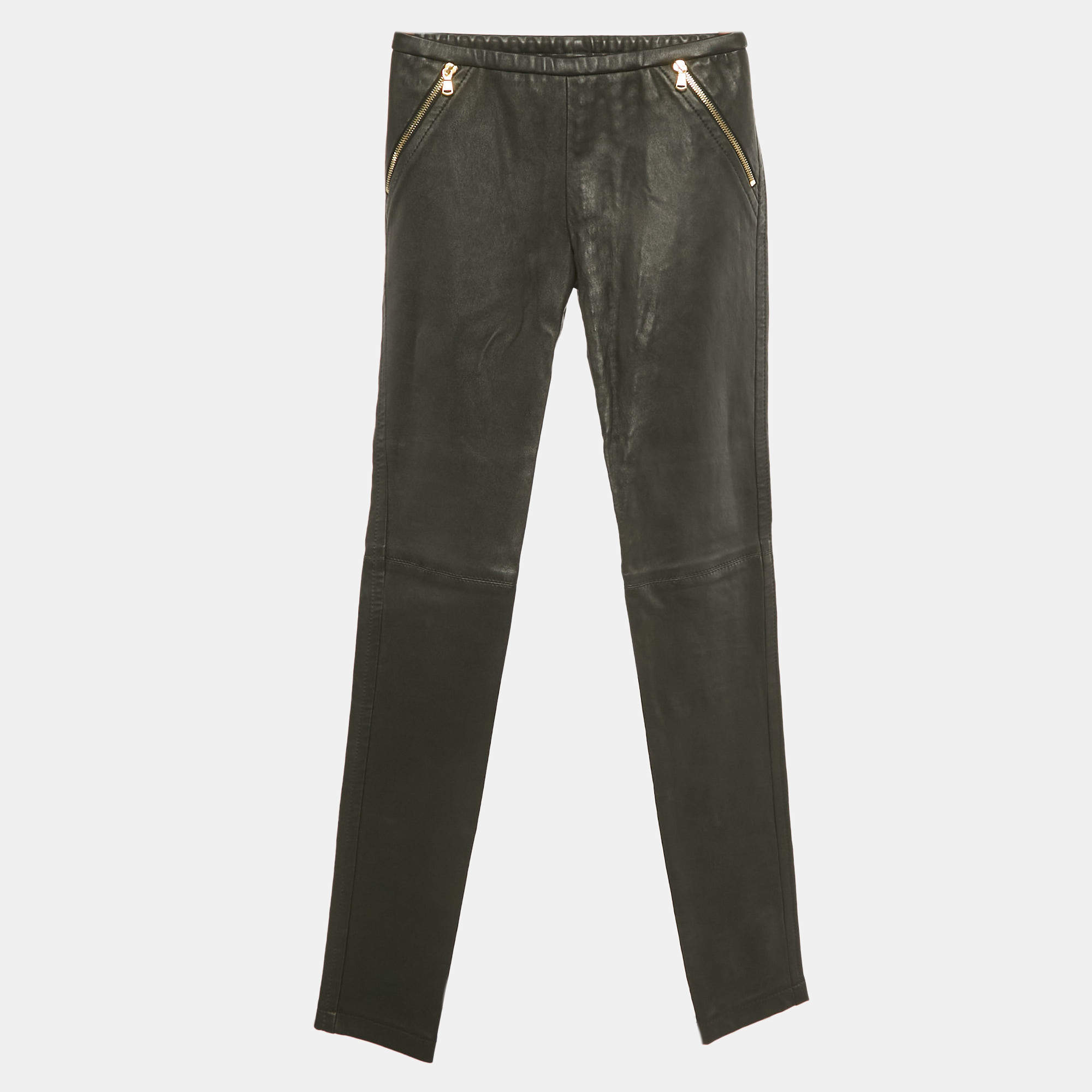 مملوكة مسبقًا Emilio Pucci Black Genuine Leather Skinny Pants S