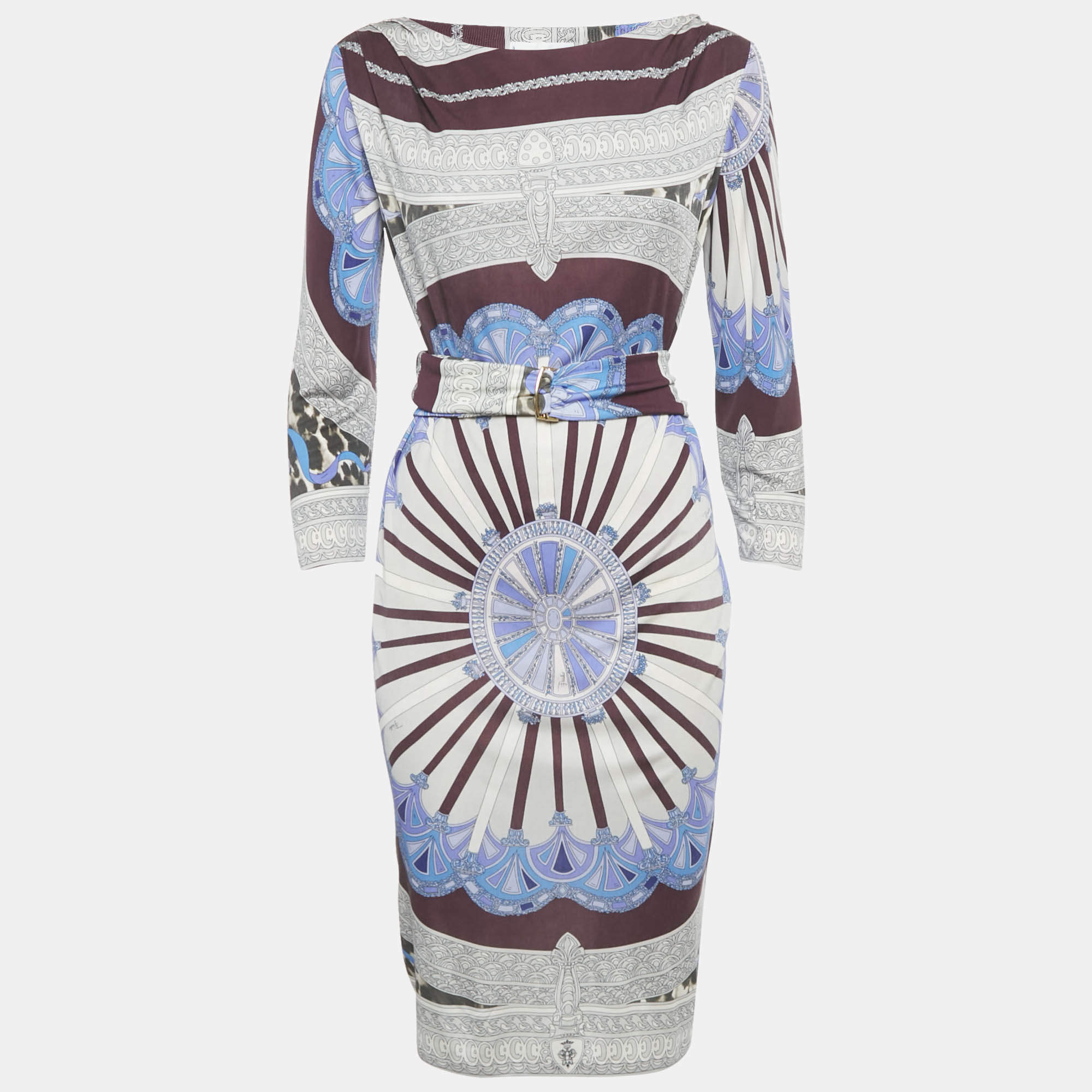 Pre Owned Emilio Pucci Burgundy/Blue Printed Jersey Short Dress M