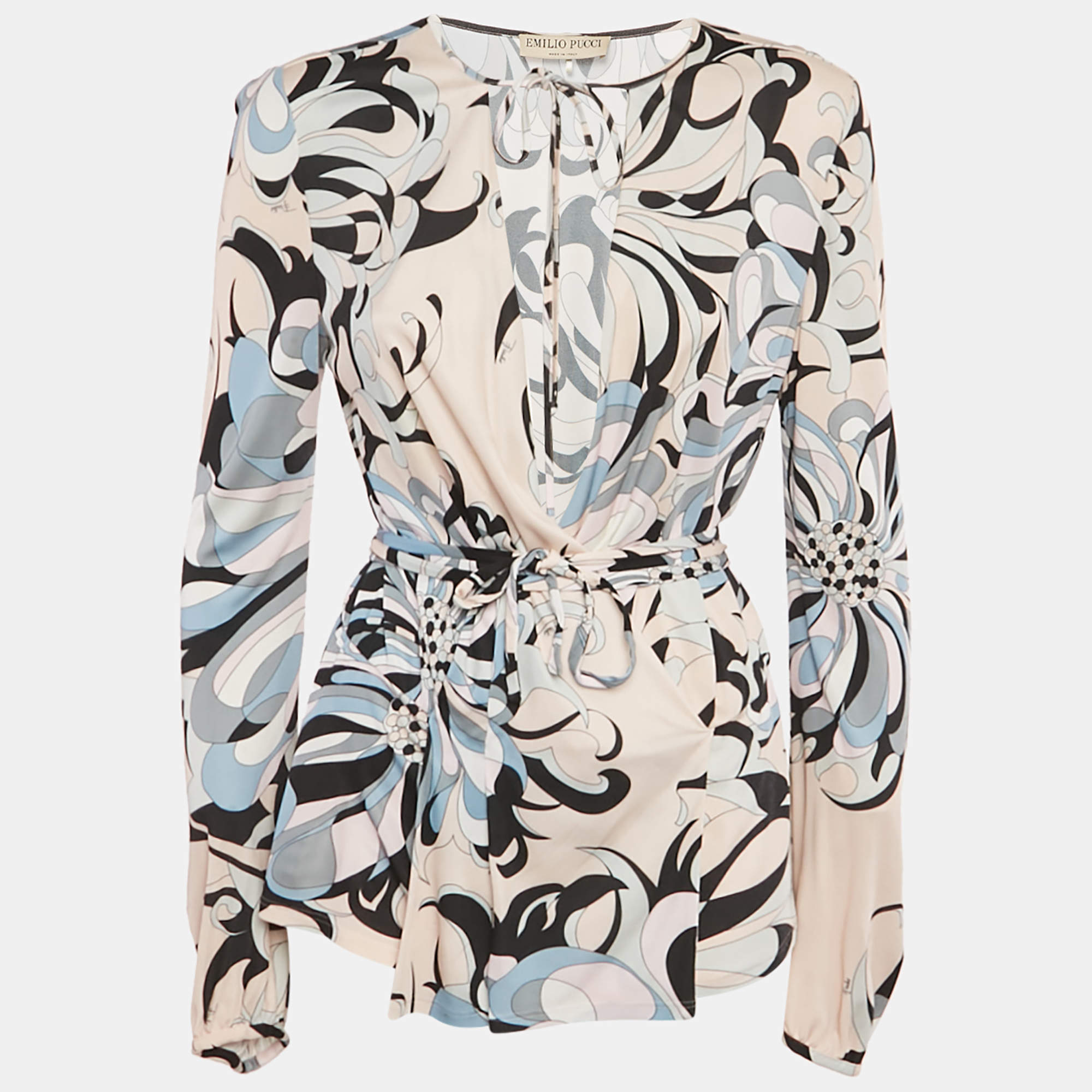 Pre Owned توب إيميليو بوتشي جيرسي مطبوع وردي/أزرق مقاس كبير - لارج