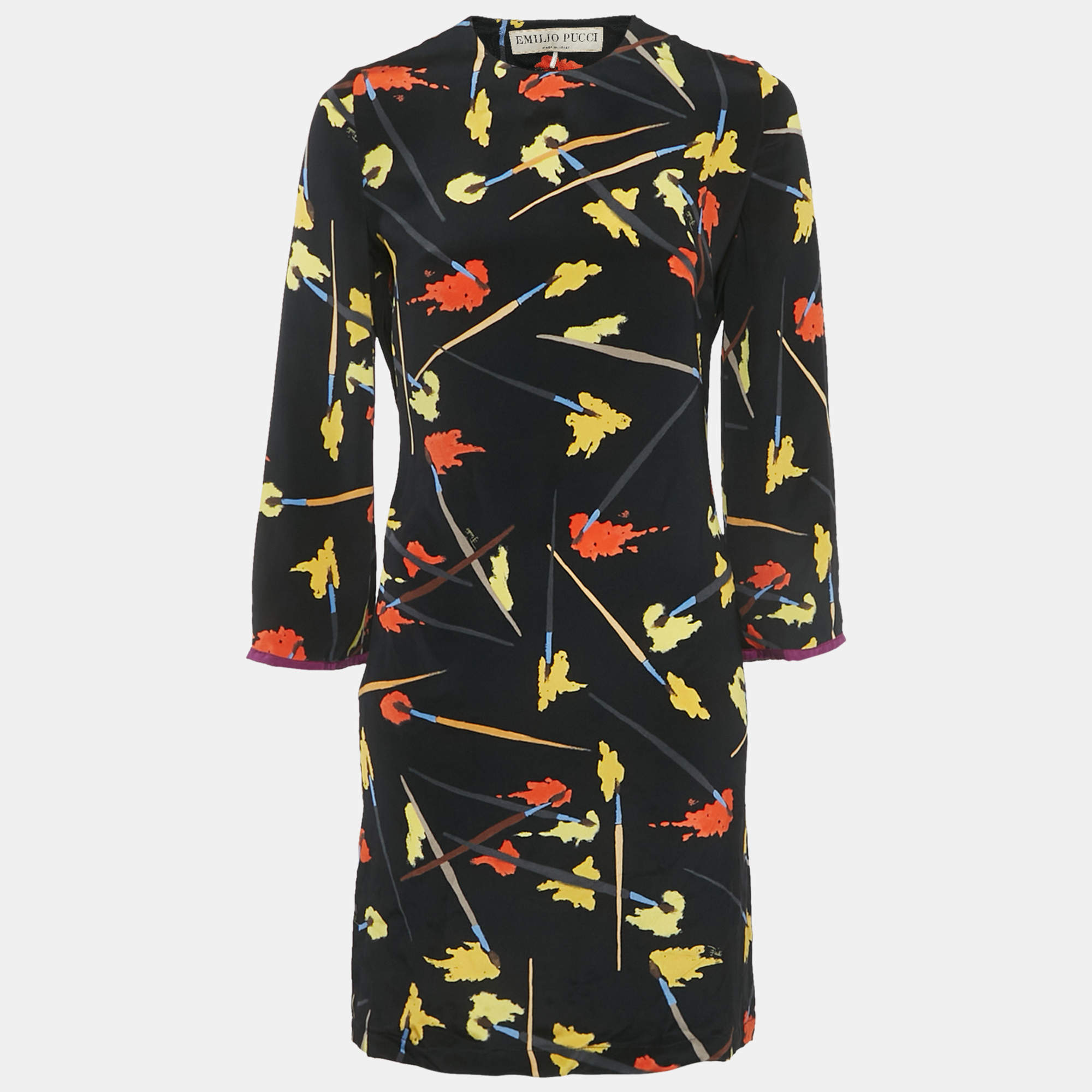 مملوكة مسبقًا Emilio Pucci Multicolour Brush Print Silk Mini Dress S