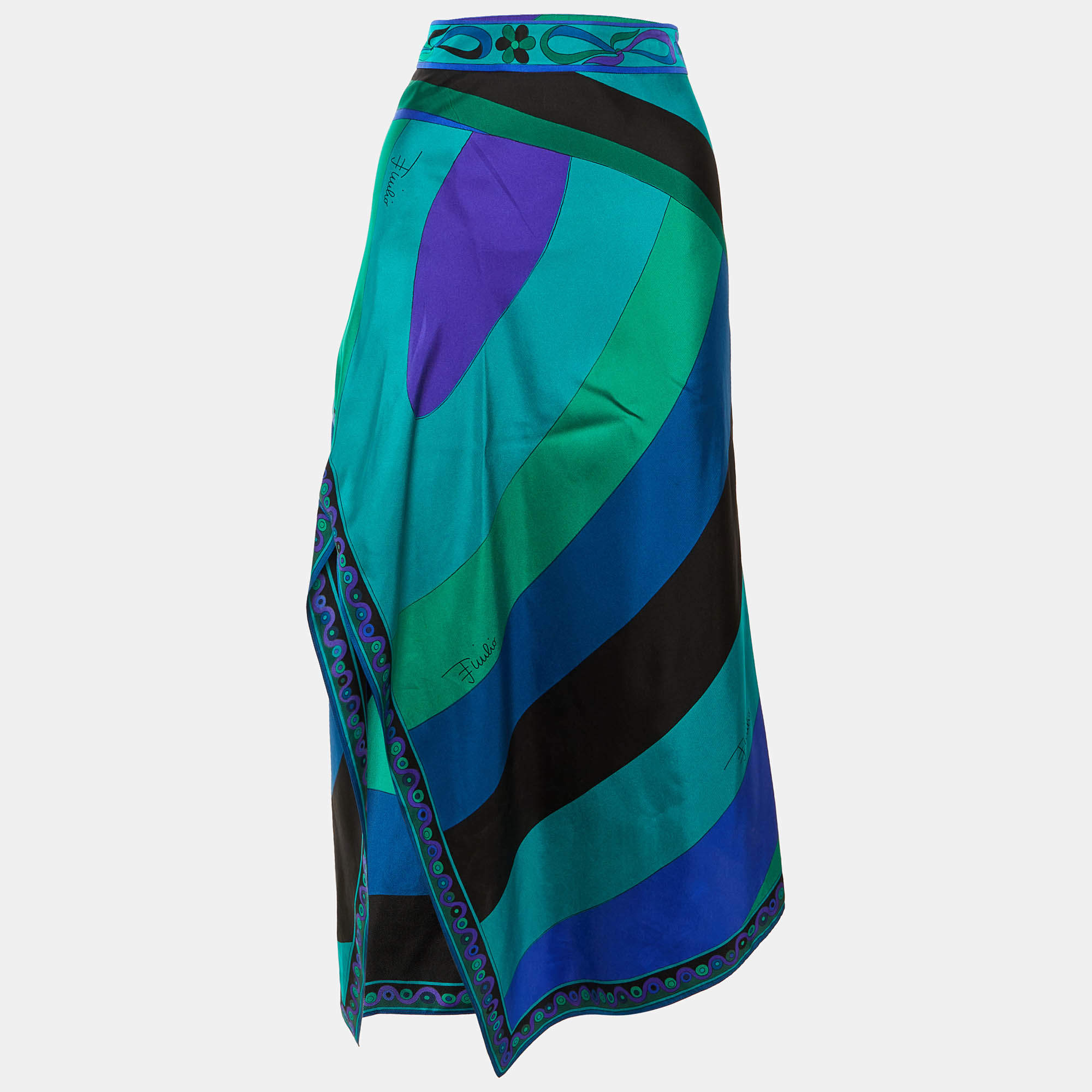 مملوكة مسبقًا Emilio Pucci Multicolor Printed Silk Midi Skirt M