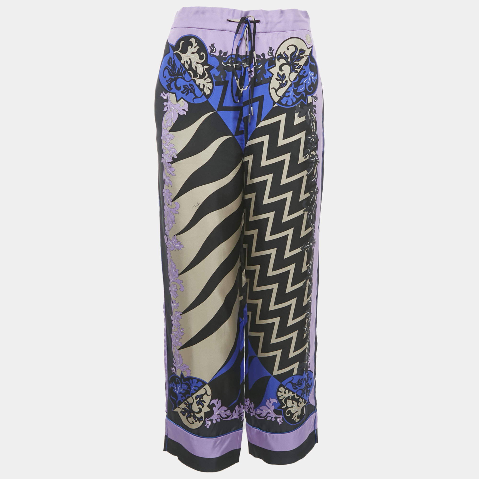 مملوكة مسبقًا Emilio Pucci Black/Purple Lupa Print Silk Trousers S