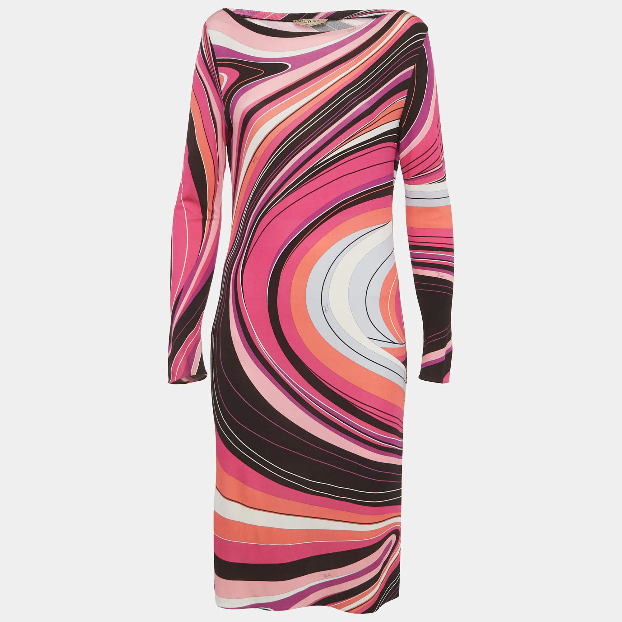 Pre Owned Emilio Pucci Multicolour Psychedelic Print Jersey Midi Dress S