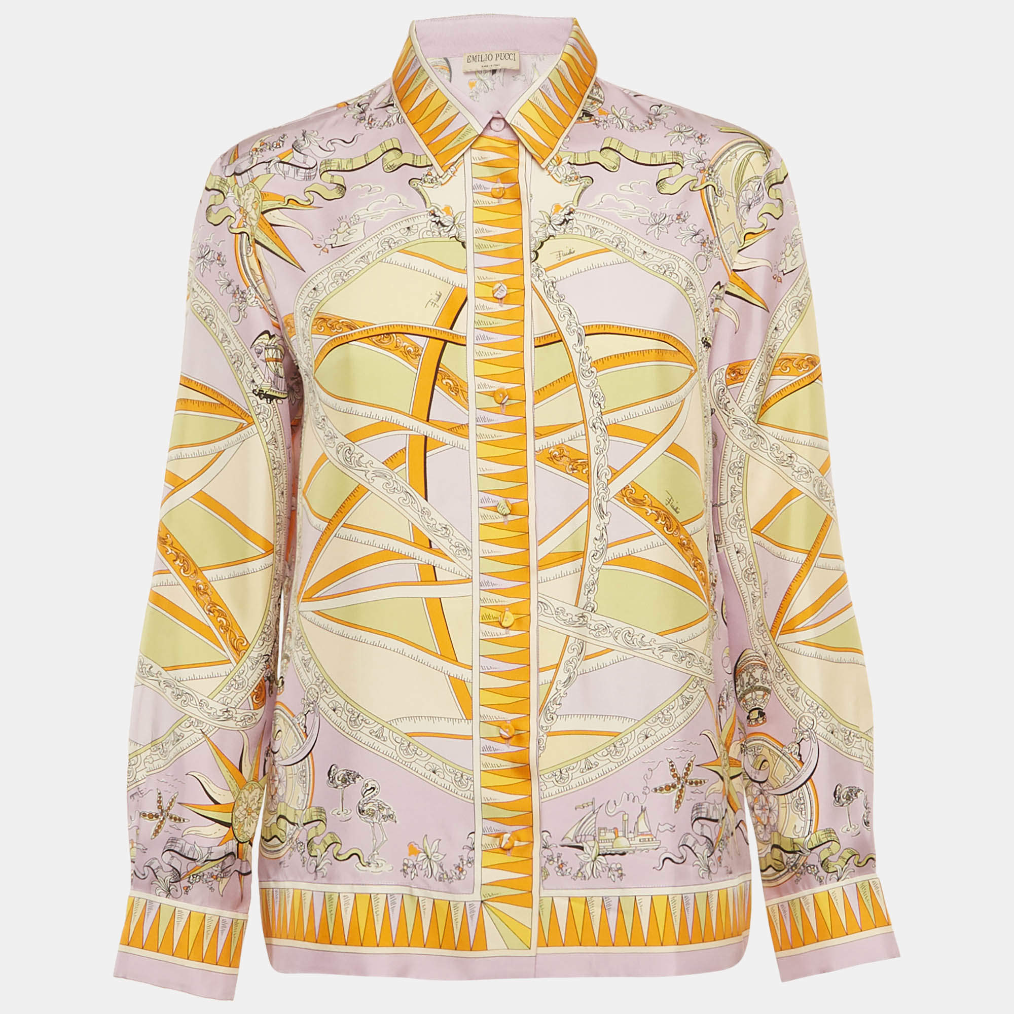 Pre Owned Emilio Pucci Multicolor Printed Silk Button Front Shirt S