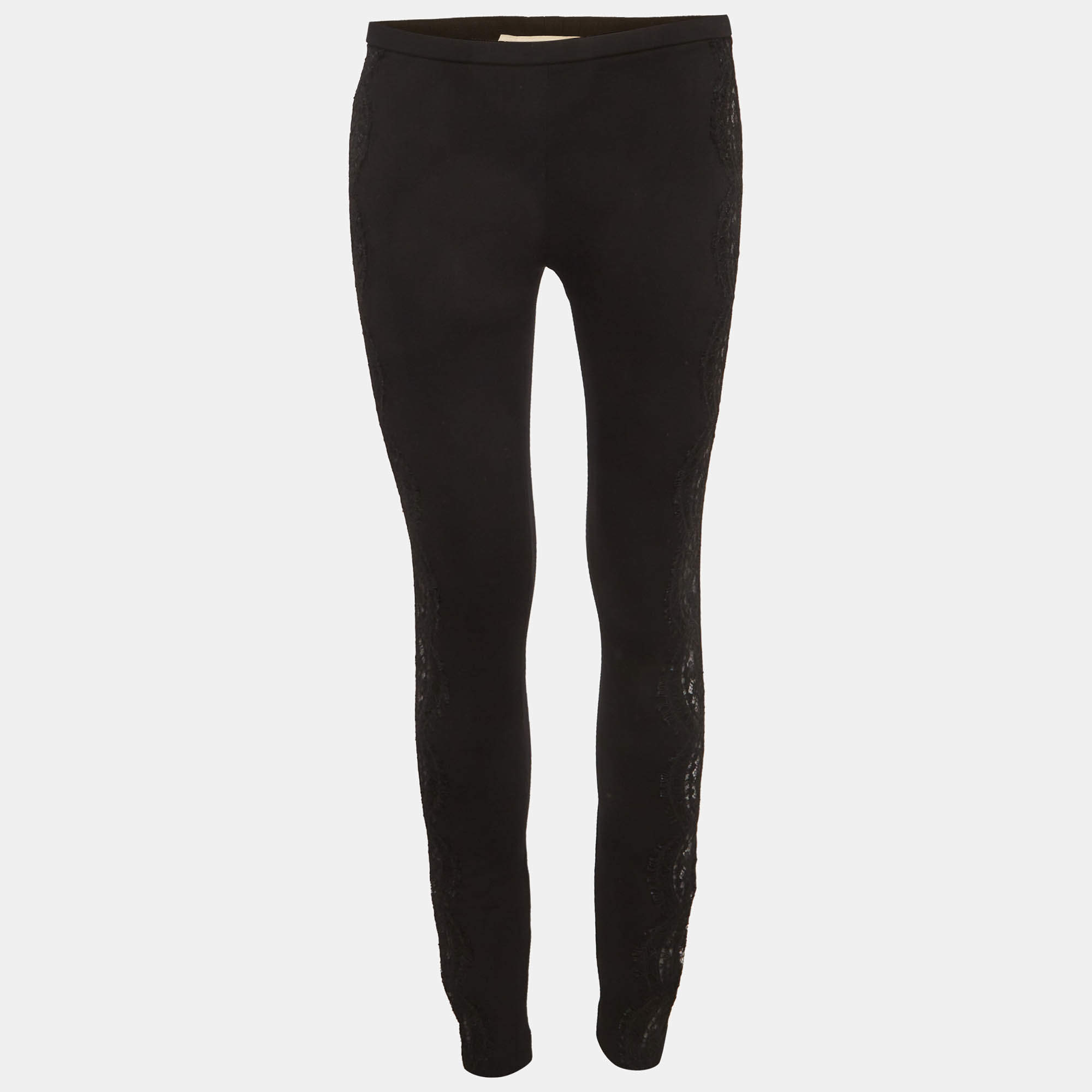 Pre Owned Emilio Pucci Black Lace Trim Jersey Skinny Trousers M