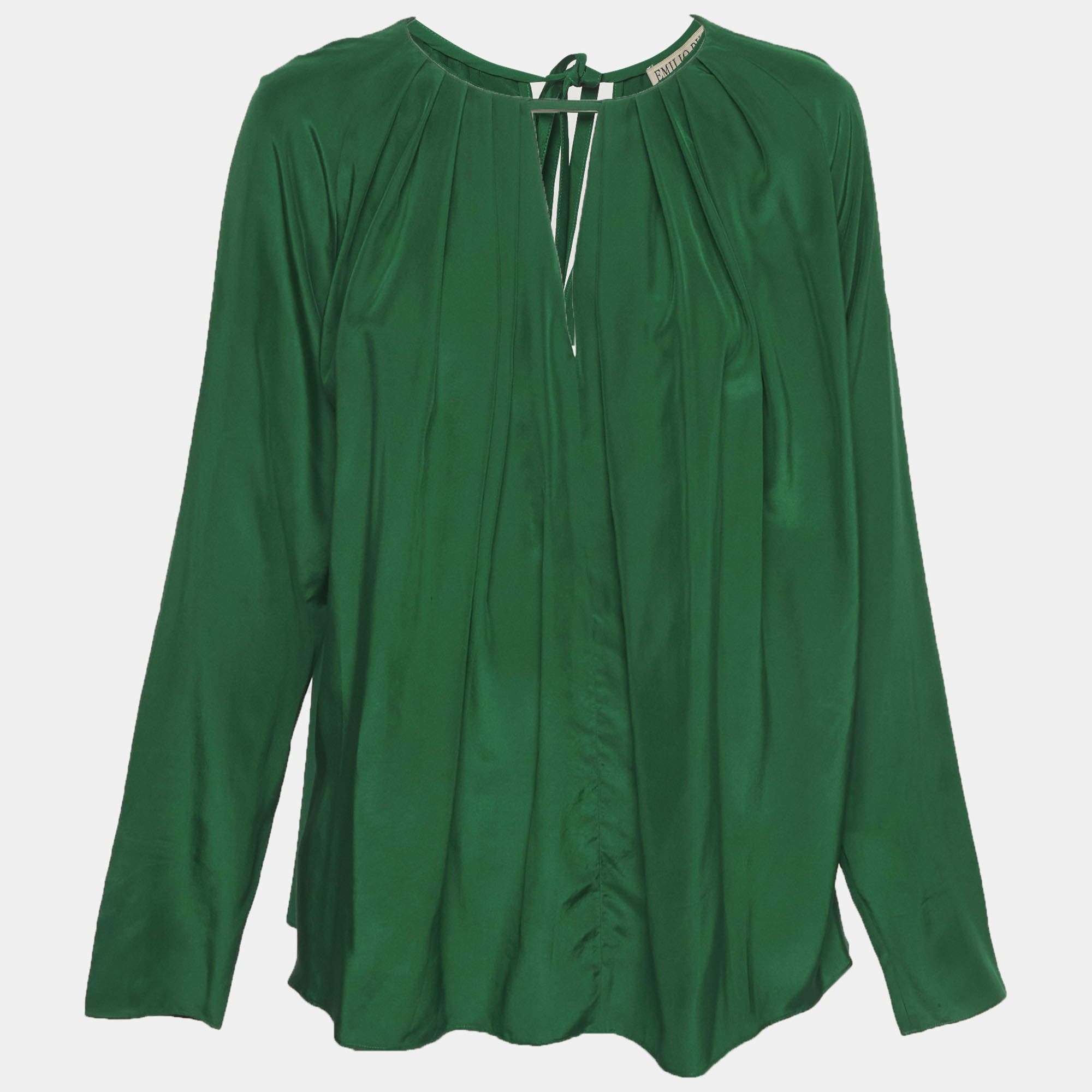 Pre Owned Emilio Pucci Green Silk Pleated Top M