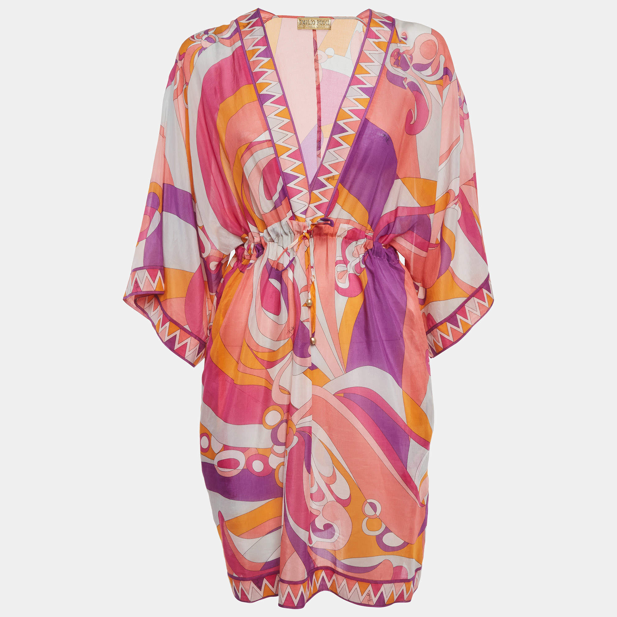 Pre Owned Emilio Pucci Orange/Pink Printed Voile Short Dress S