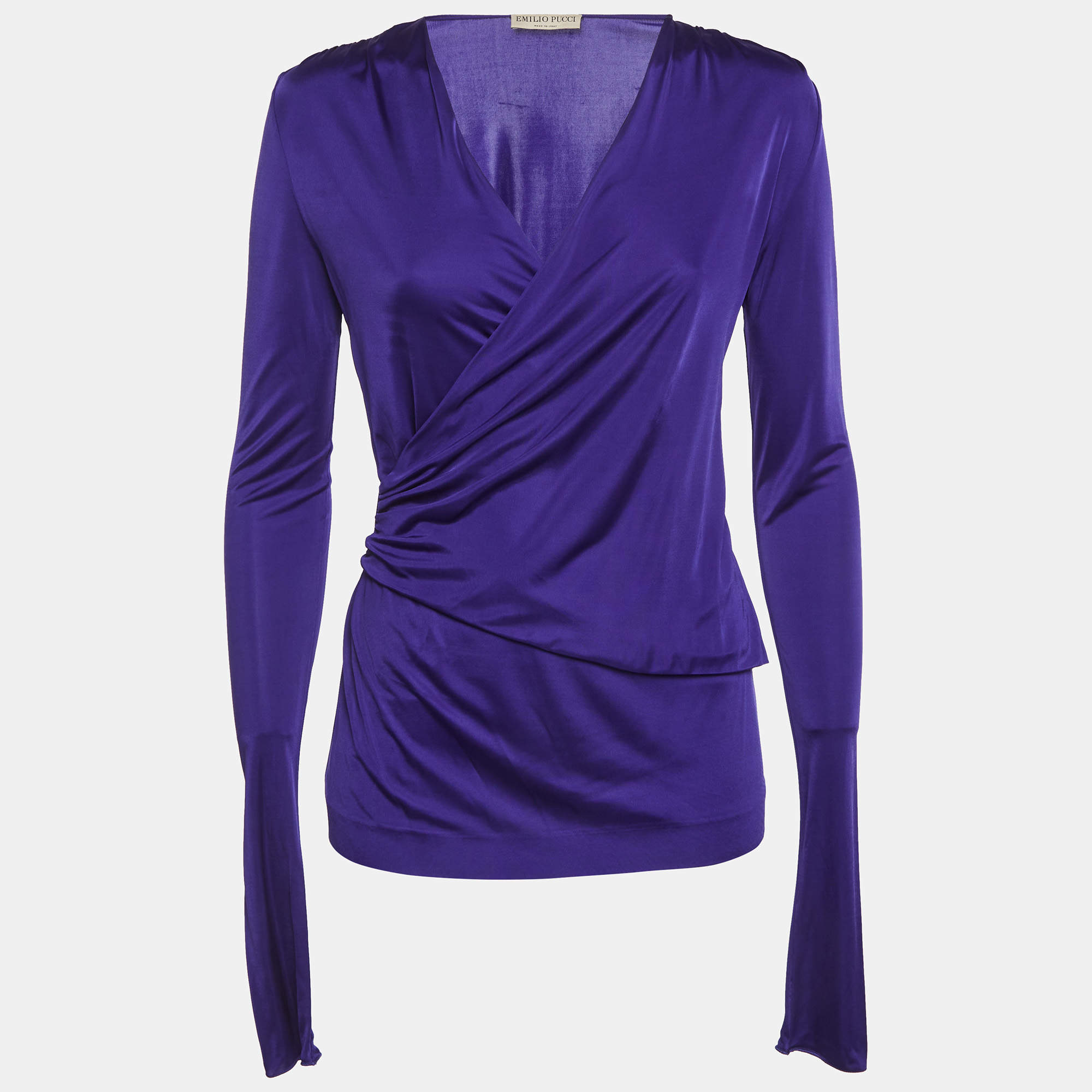 Pre Owned Emilio Pucci Purple Jersey Draped Top M