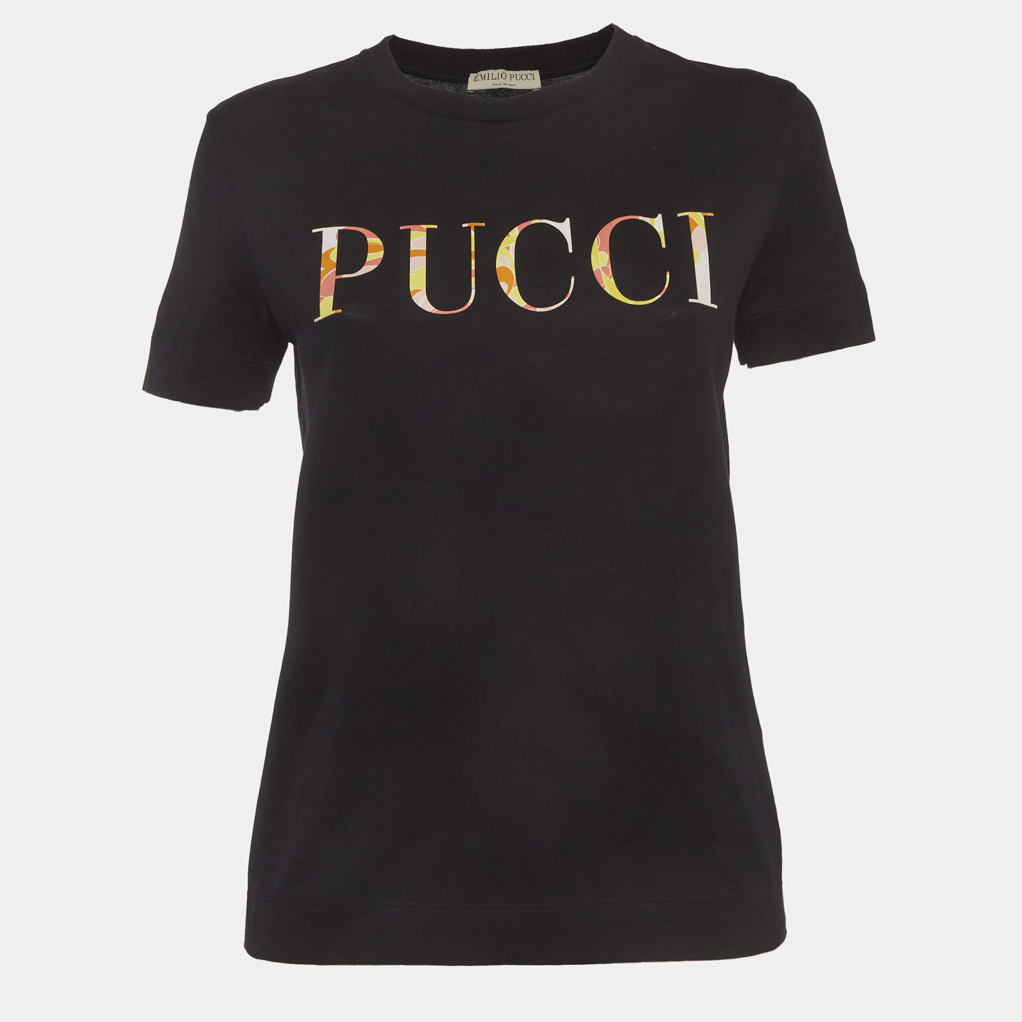Pre Owned Emilio Pucci Black Cotton Logo T-Shirt XS