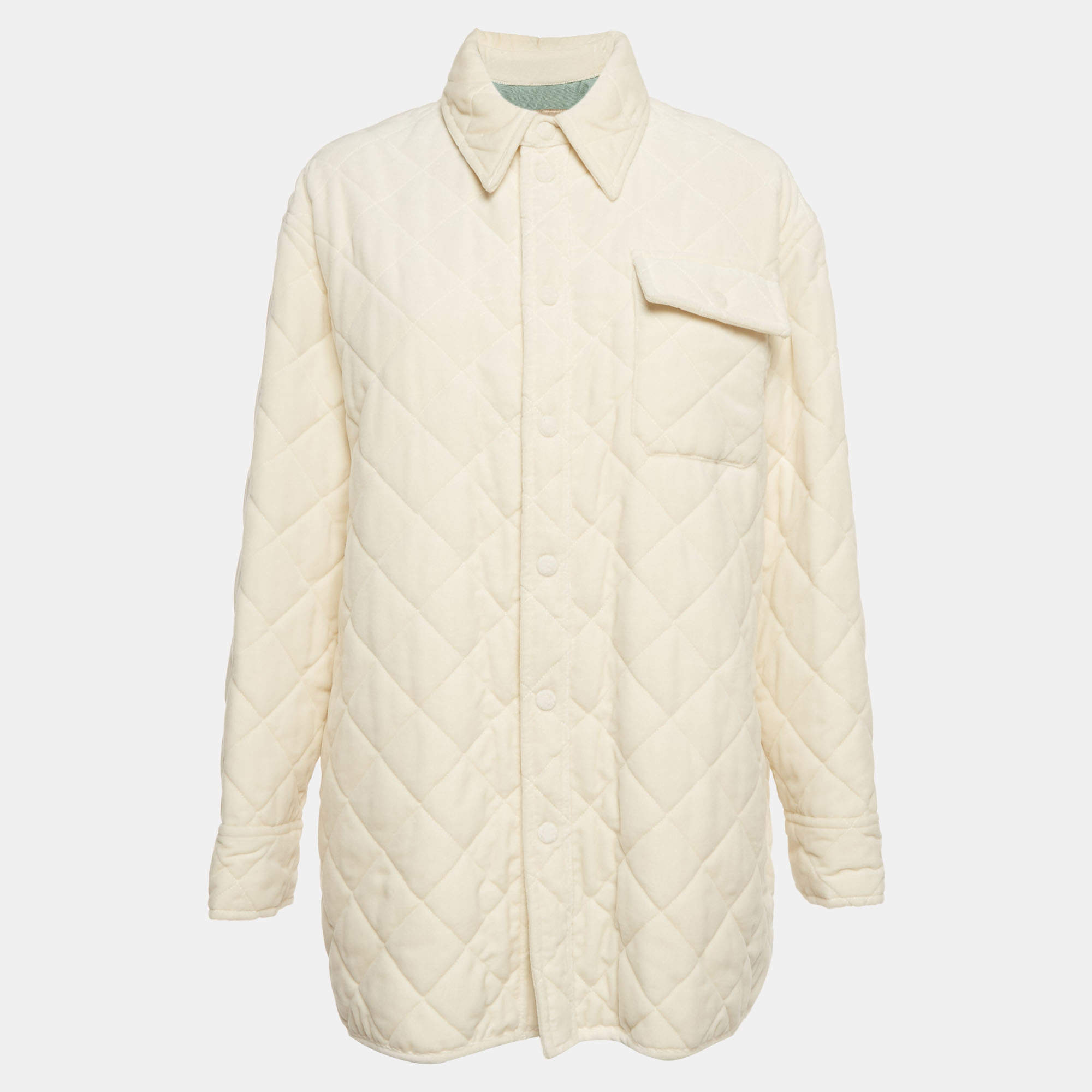 Pre Owned Emilio Pucci White Velvet Quilted Padded Jacket M
