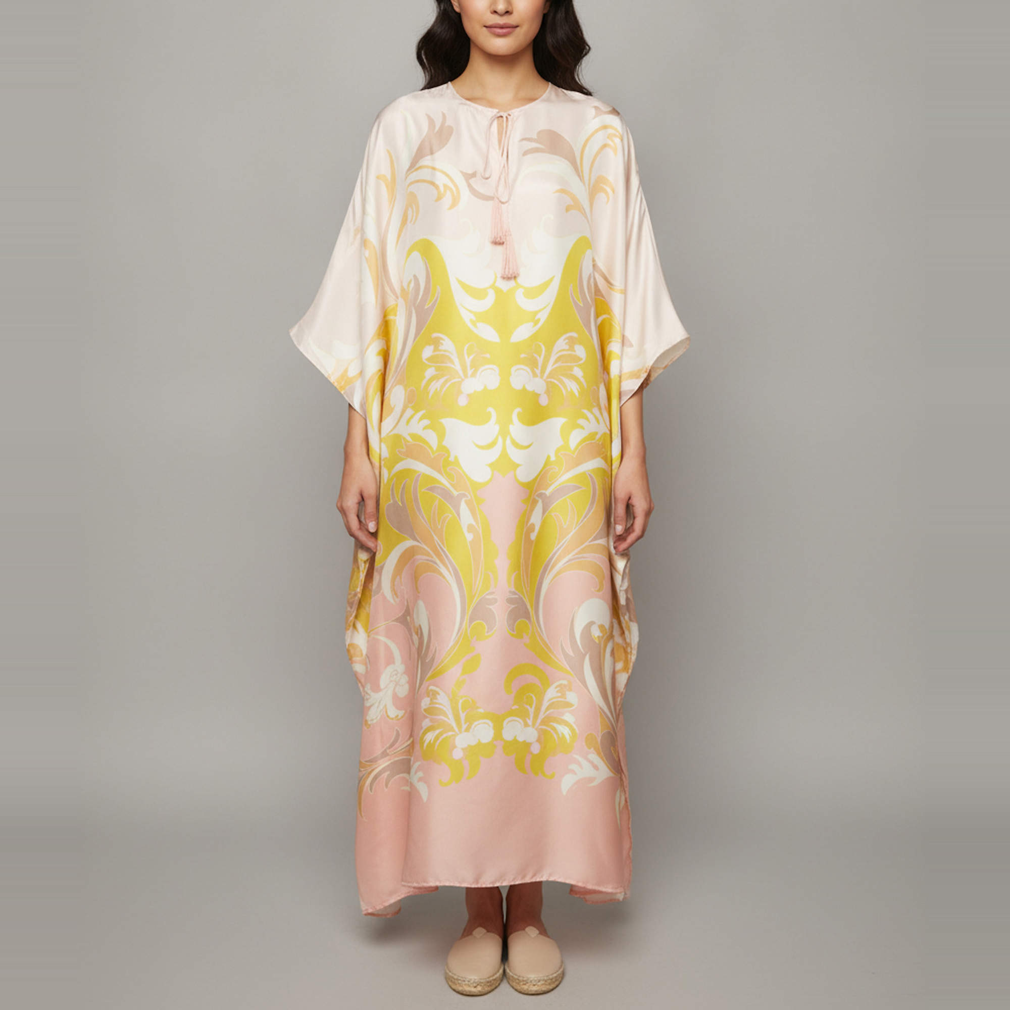 Pre Owned Emilio Pucci Multicolor Printed Satin Tassel Tie Detail Zayra Kaftan One Size 