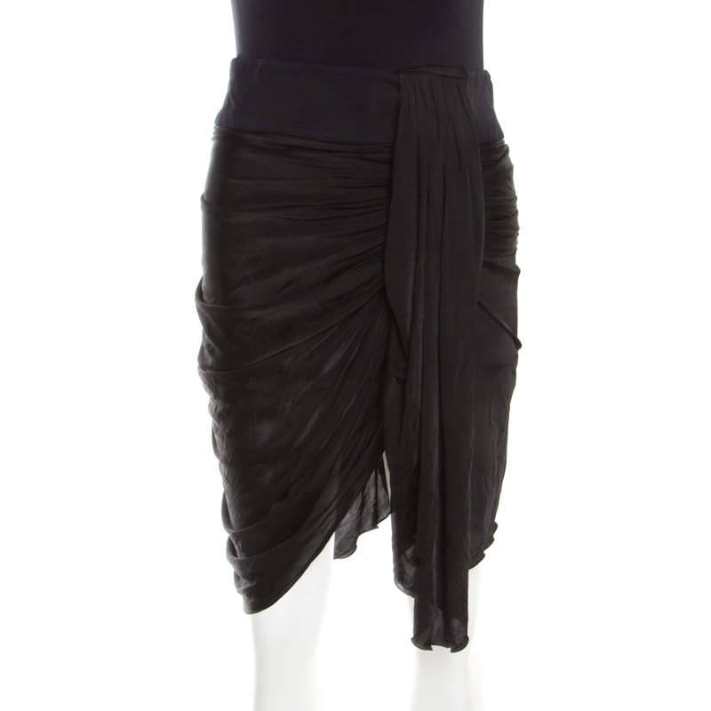 Pre Owned Emilio Pucci Black Draped Jersey Asymmetric Mini Skirt S