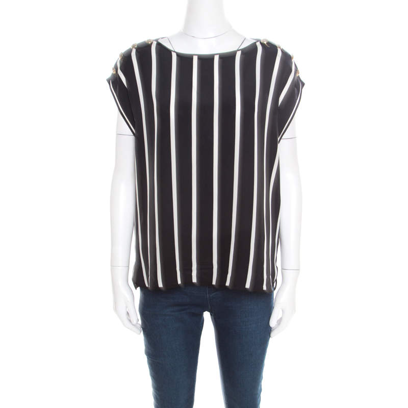Emilio Pucci Black and White Striped Silk Oversized Sleeveless Top S