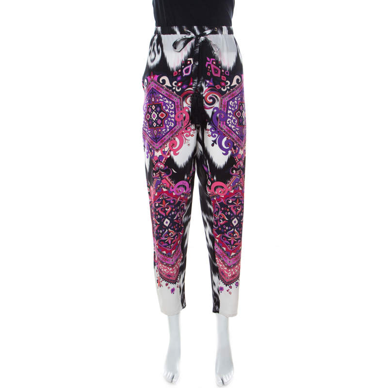 Emilio Pucci Multicolor Printed Silk Drawstring Waist Tapered Pants M