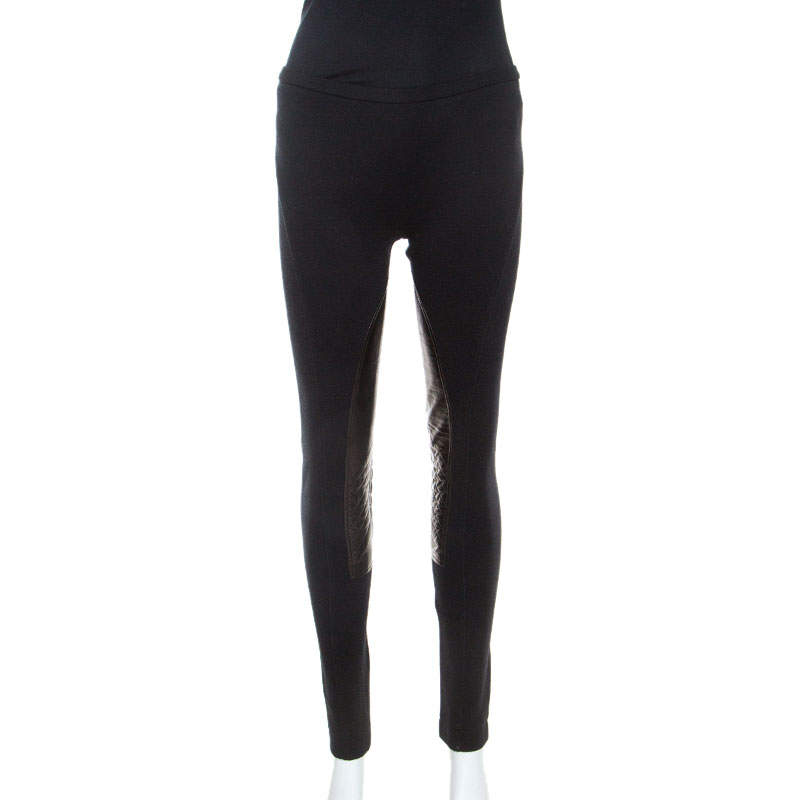 Emilio Pucci Black Stretch Wool Leather Patch Detail Leggings S