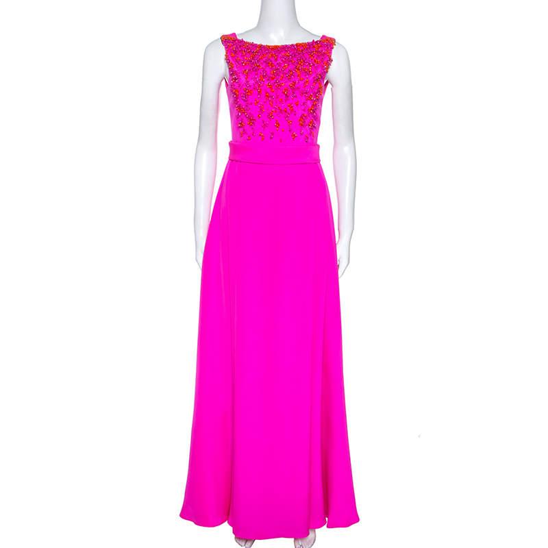 Emilio Pucci Bright Pink Silk Embellished Bodice Sleeveless Gown S