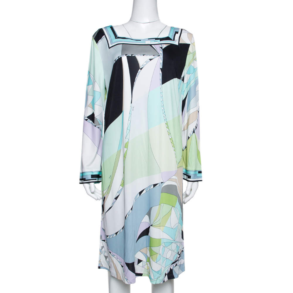 Emilio Pucci Multicolor Printed Jersey Shift Dress XL