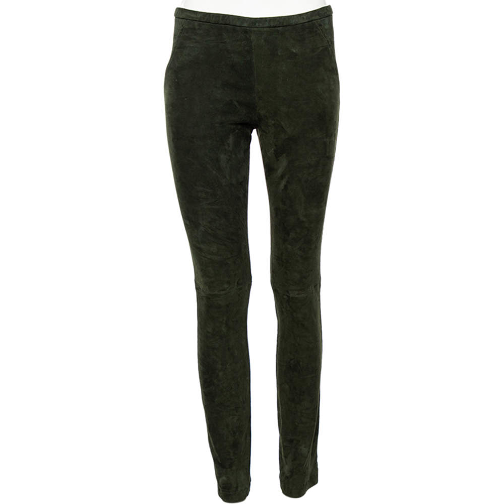 Pre Owned Emilio Pucci Green Suede Tapered Leg Trousers M
