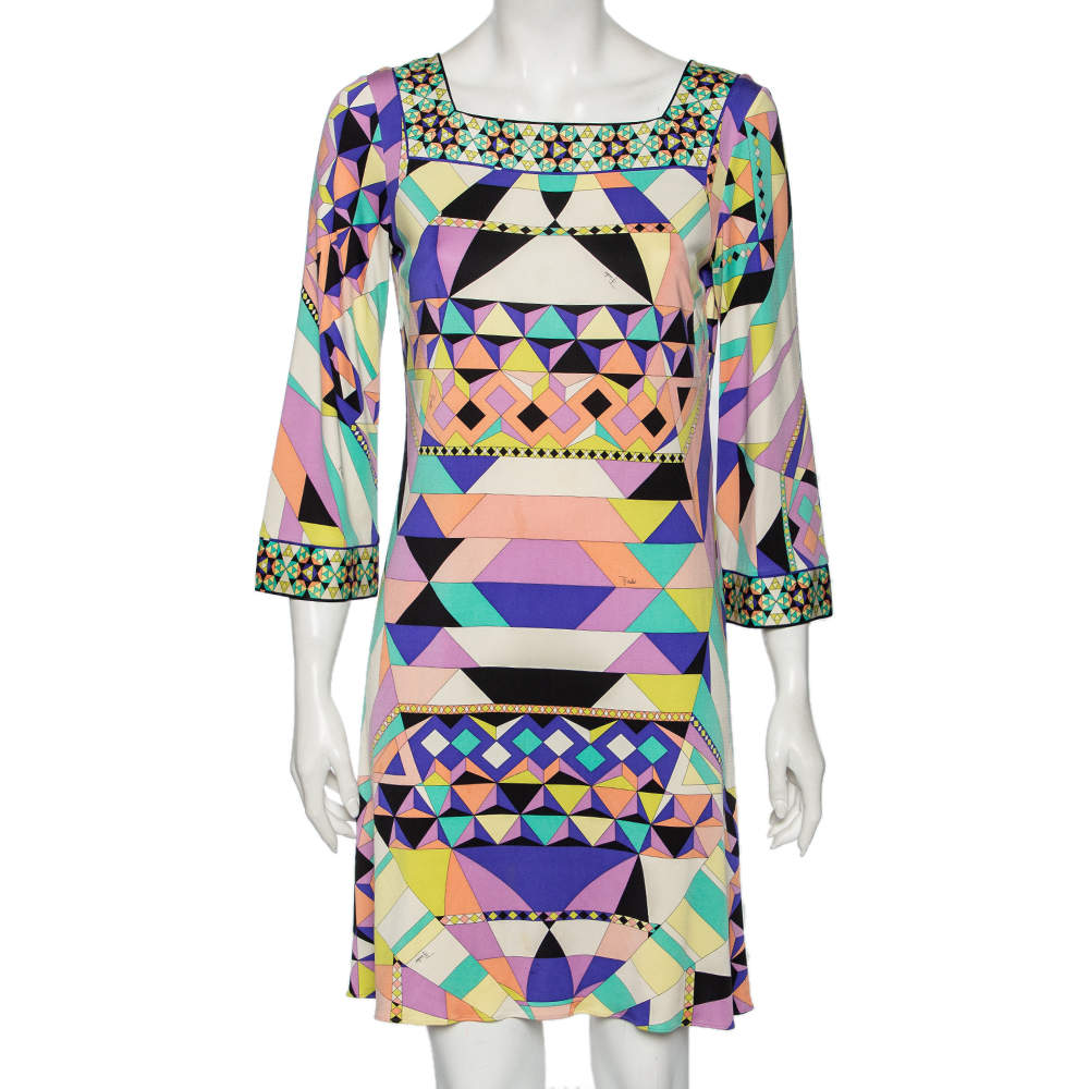 Pre Owned Emilio Pucci Multicolor Kaleidoscope Printed Silk Knit Midi Dress M