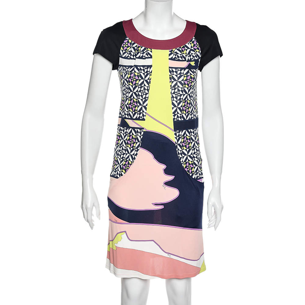 Pre Owned Emilio Pucci Multicolor Printed jersey Shift Dress S