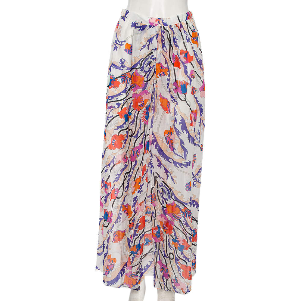 Pre Owned Emilio Pucci Multicolored Printed Cotton Beach Skirt M