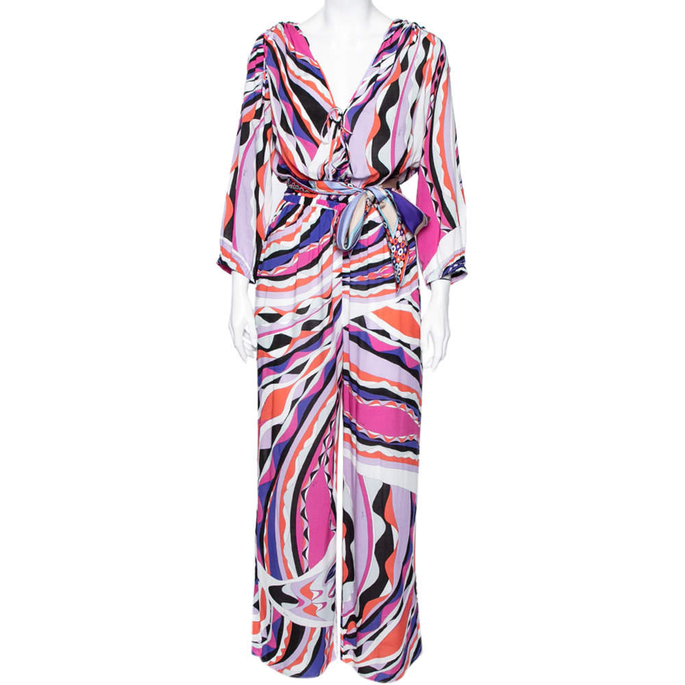 Emilio Pucci Multicolored Abstract Printed Jersey Belted Jumpsuit M 