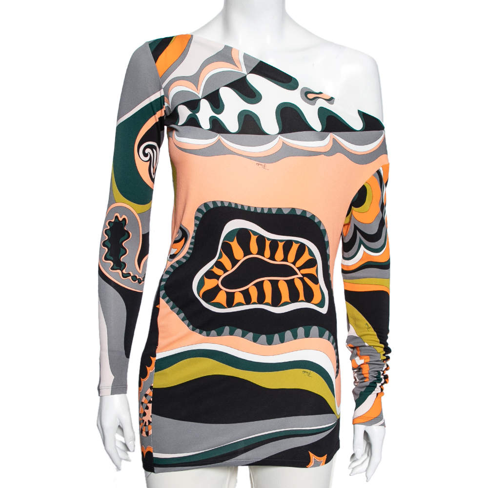 Emilio Pucci Multicolored Printed Jersey Asymmetrical Top S