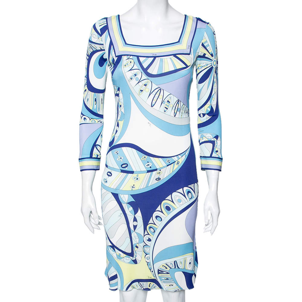 مملوكة مسبقًا فستان بكم طويل إيميليو بوسي جيرسيه مطبوع متعدد الألوان مقاس صغير - سمول