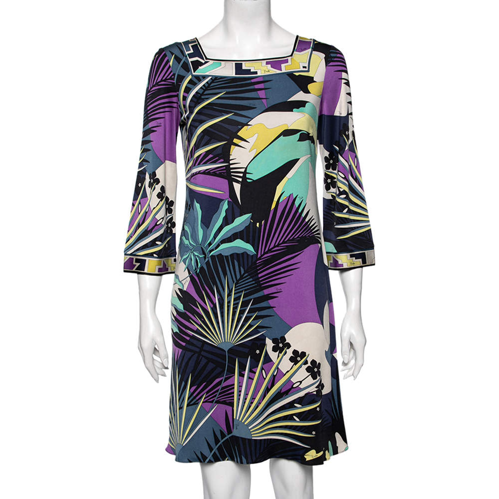 Emilio Pucci Multicolor Floral Print Silk Midi Dress M