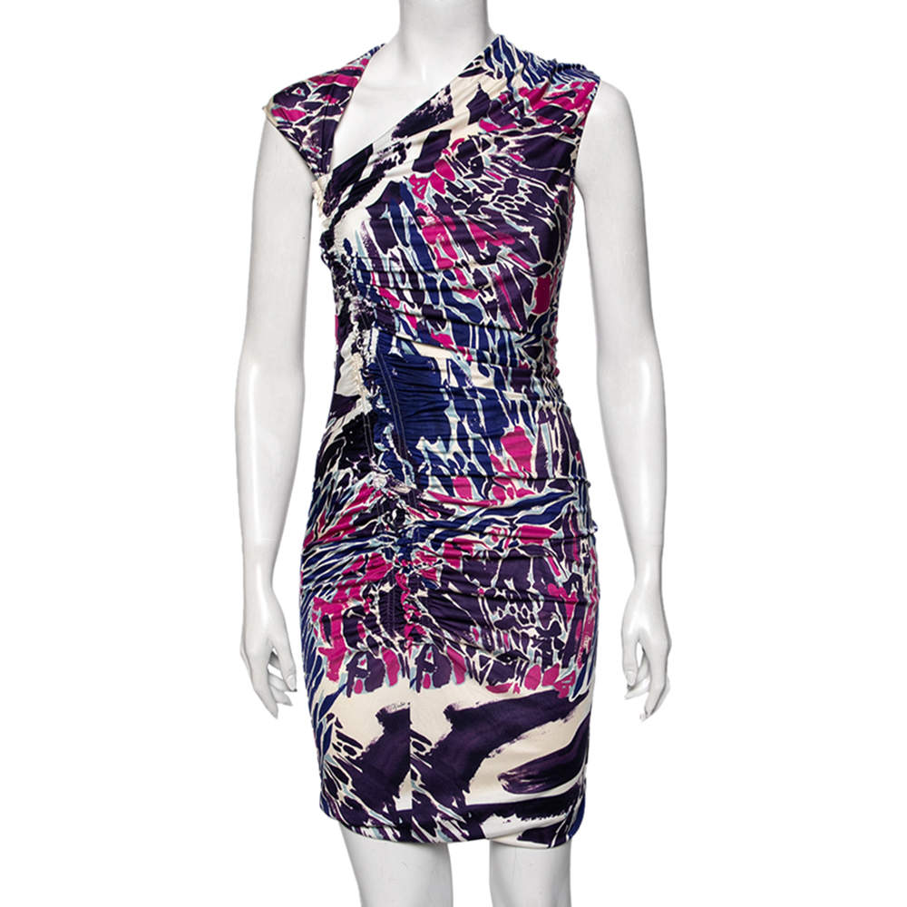 Pre Owned Emilio Pucci Multicolor Printed Silk Jersey Ruched Dress S