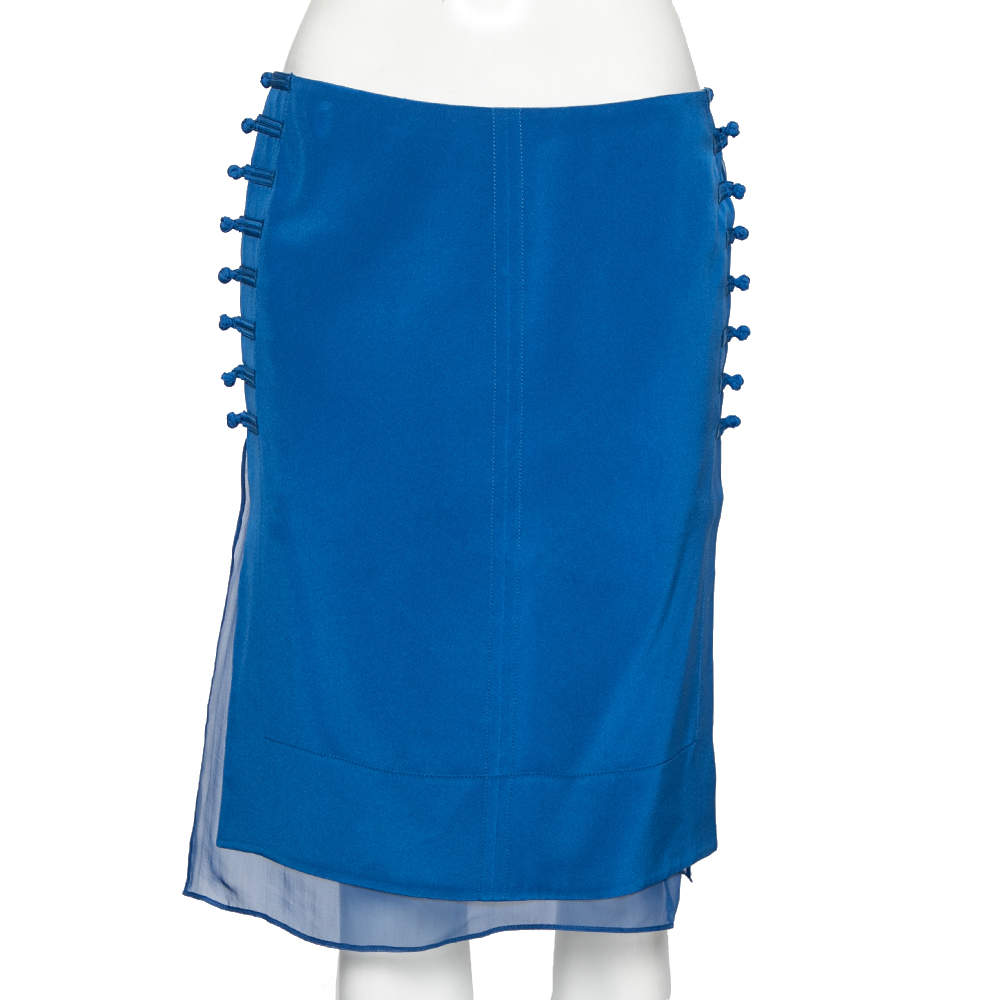 Pre Owned Emilio Pucci Blue Silk Knot Trim Mini Skirt M