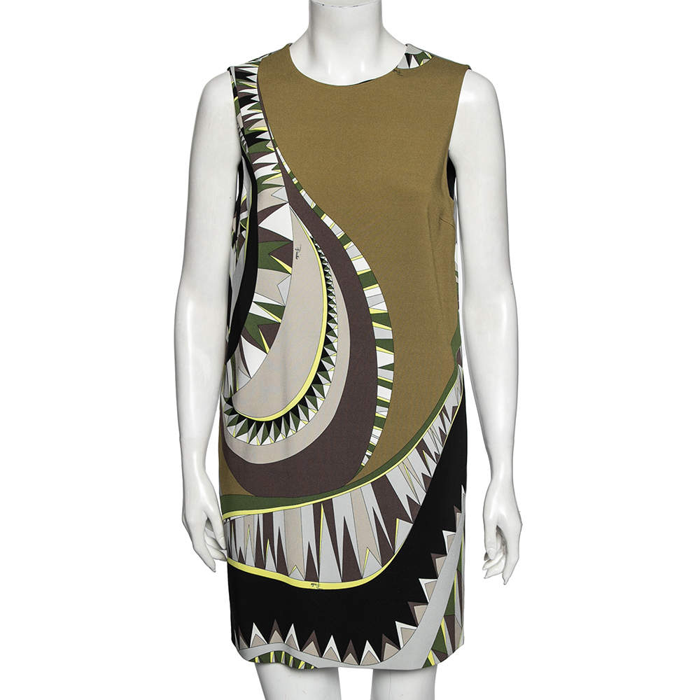 Emilio Pucci Multicolor Geometric Printed Crepe Sleeveless Shift Dress S