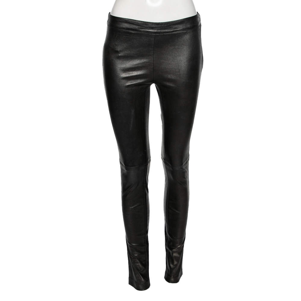 Pre Owned Emilio Pucci Black Leather Fitted Pants M