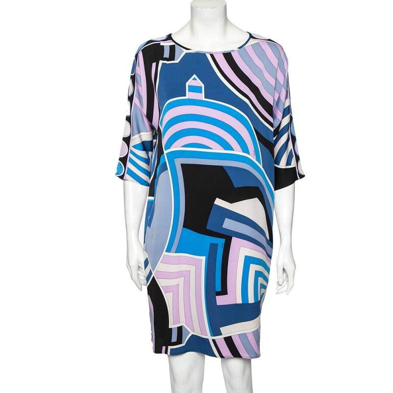 Pre Owned Emilio Pucci Multicolor Printed Silk Shift Dress S