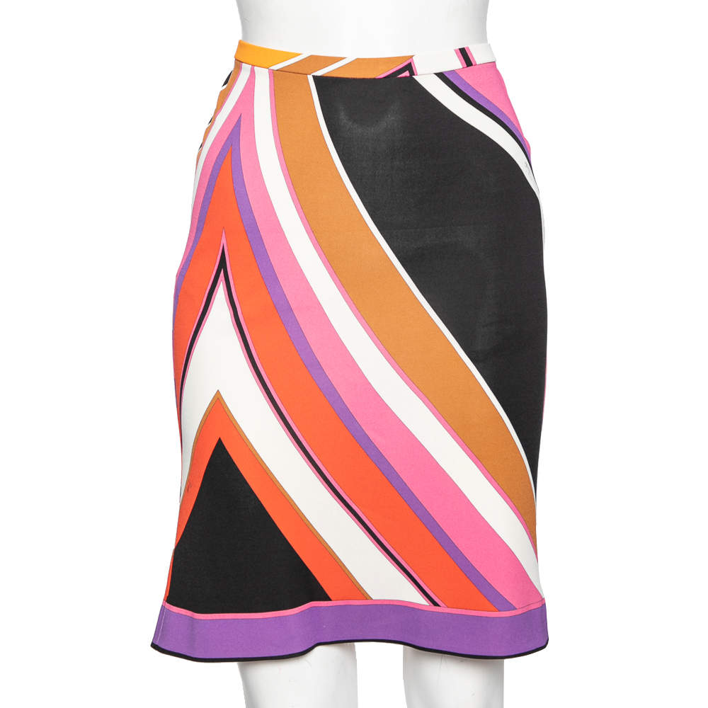 Emilio Pucci Multicolor Abstract Print Stretch Knit Skirt M