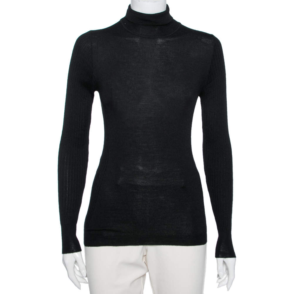 Pre Owned Emilio Pucci Black Wool Knit Turtleneck Top M