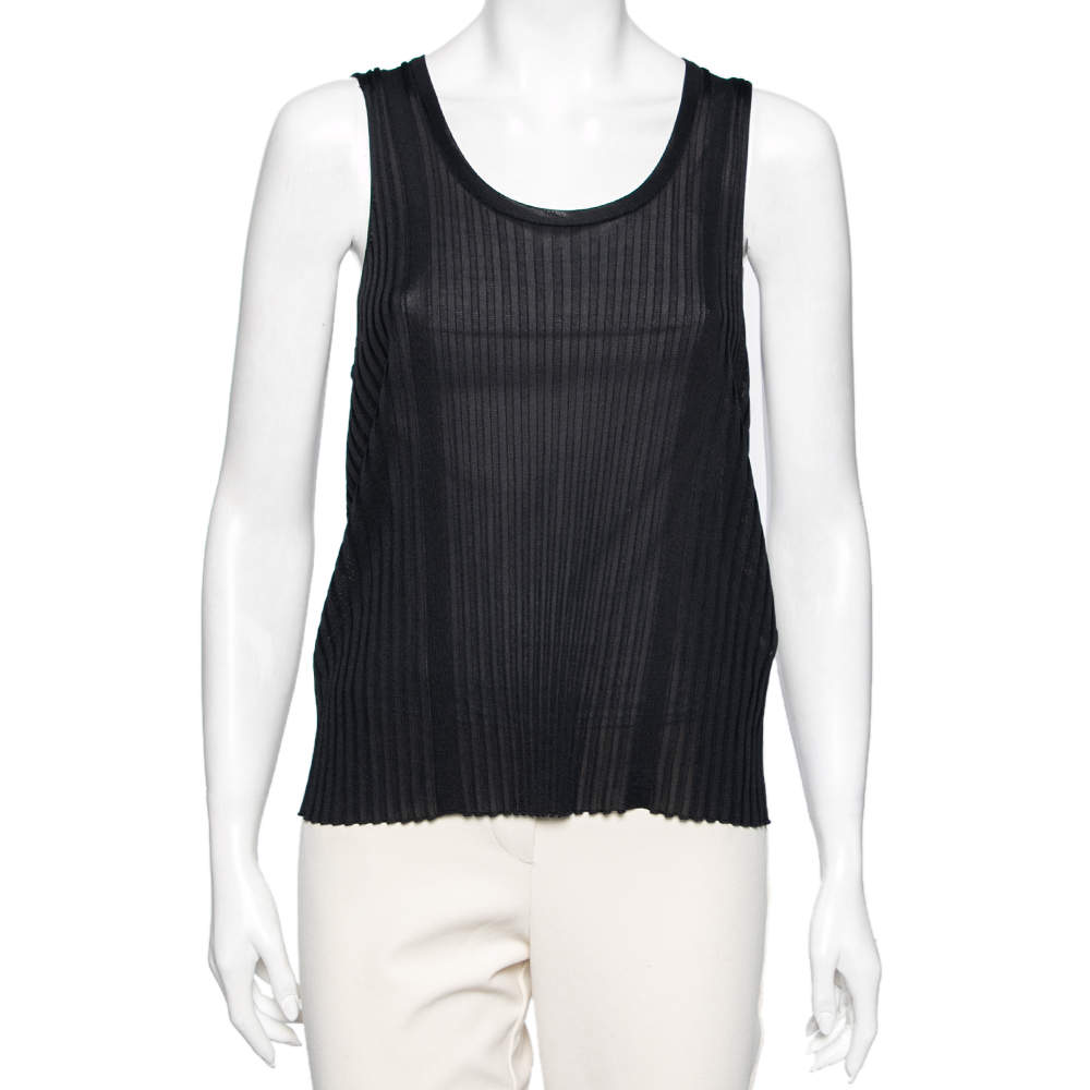Pre Owned Emilio Pucci Black Rib Knit Tank Top L