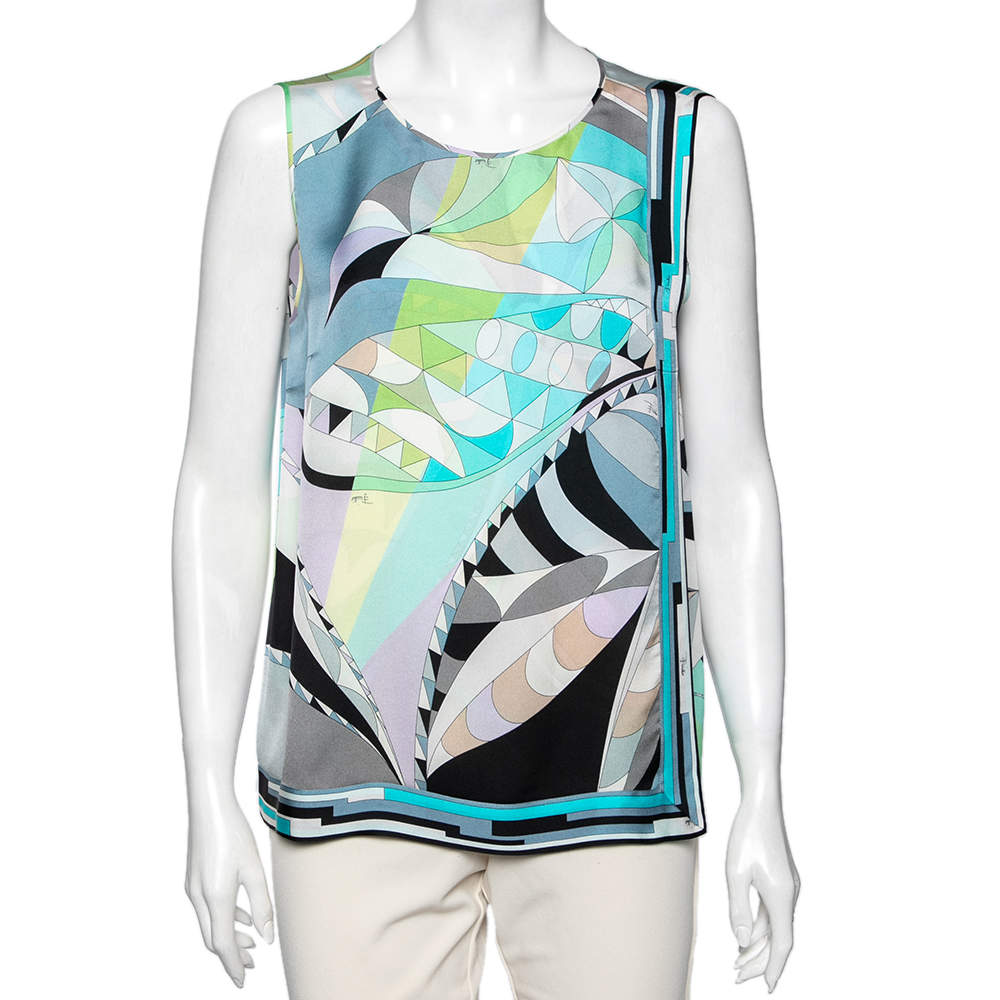 Emilio Pucci Multicolor Printed Silk Sleeveless Top M