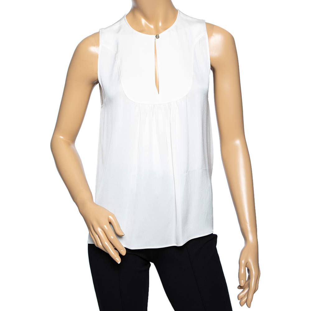 Emilio Pucci White Silk Pleated Front Sleeveless Blouse M