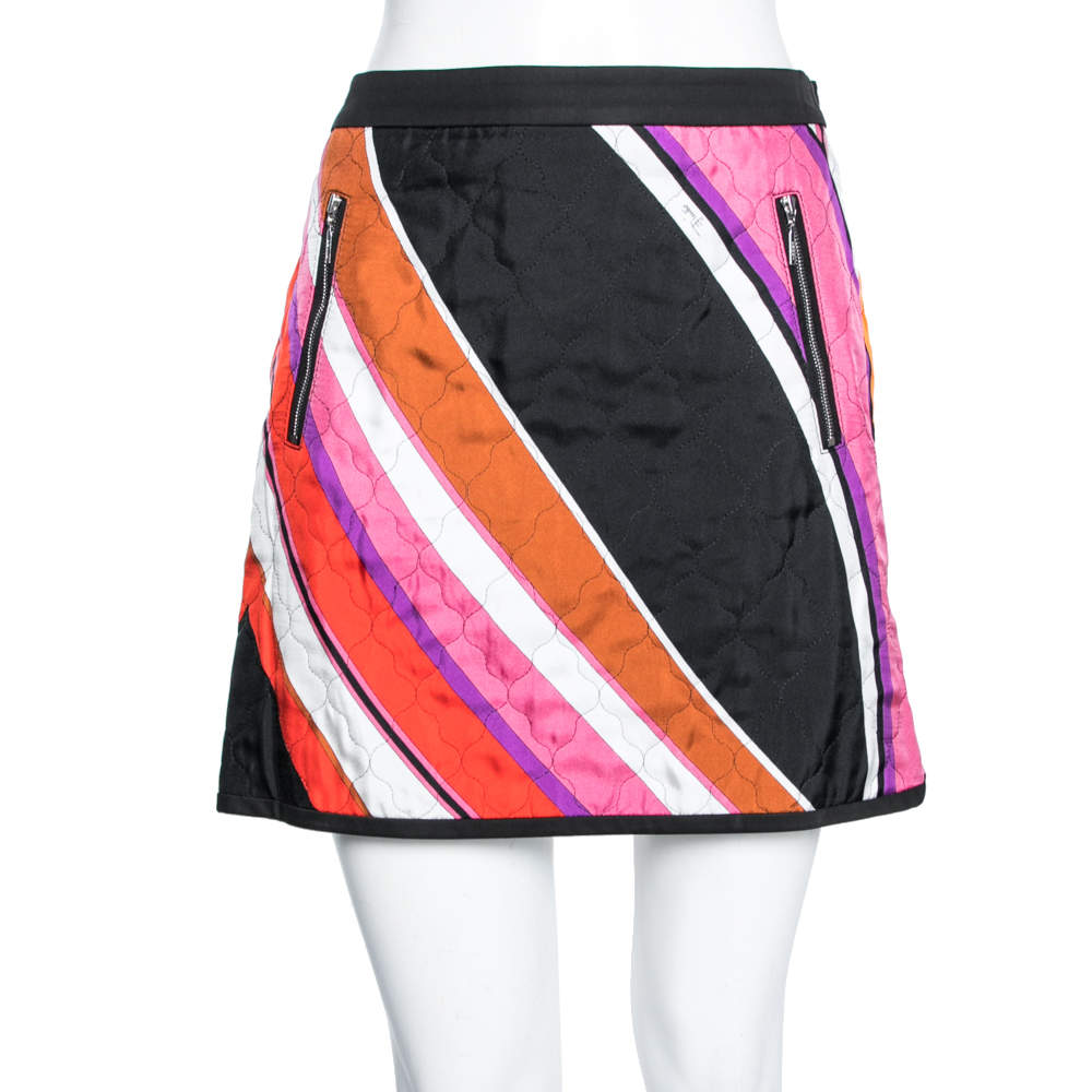 Pre Owned Emilio Pucci Multicolor Quilted Pattern Cotton Mini Skirt M