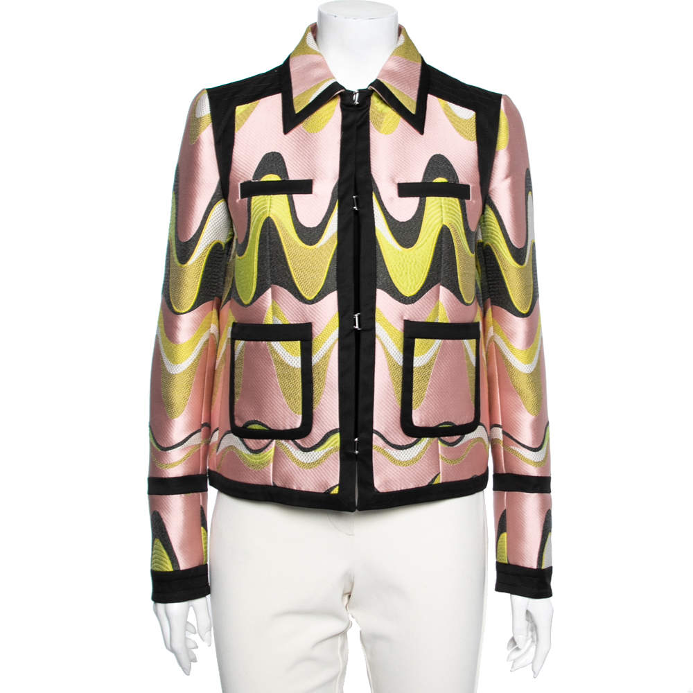 Pre Owned Emilio Pucci Pink & Green Wave Jacquard Blazer M