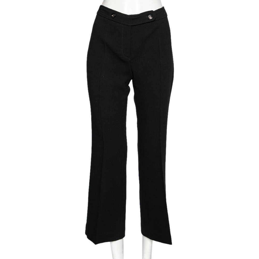 Pre Owned Emilio Pucci Black Wool Flared Leg Trousers M