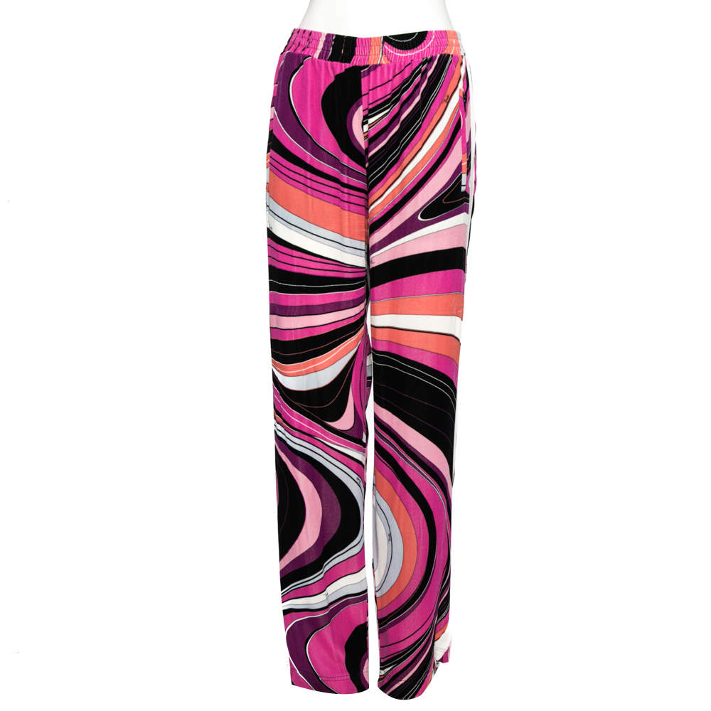 Pre Owned Emilio Pucci Pink Printed Velour Sweatpants M