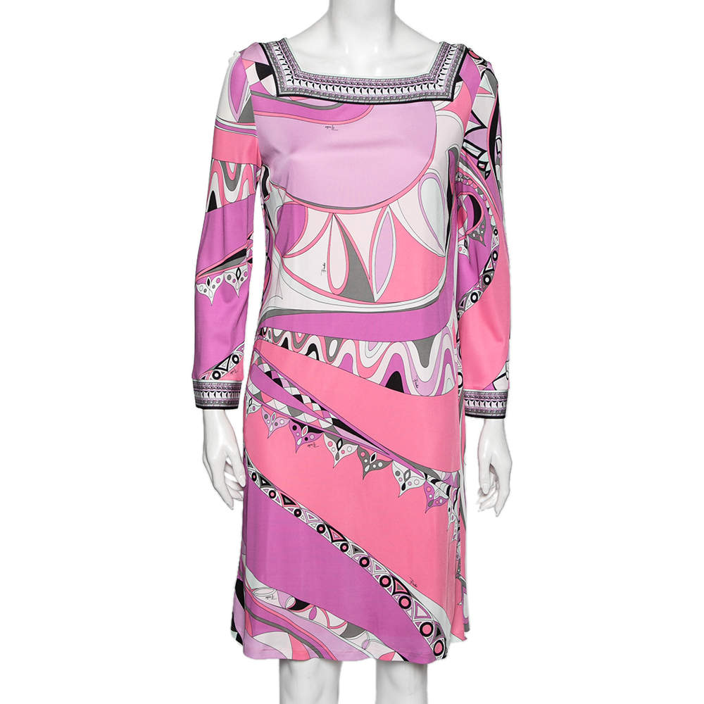 Pre Owned Emilio Pucci Multicolor Printed Jersey Dress L