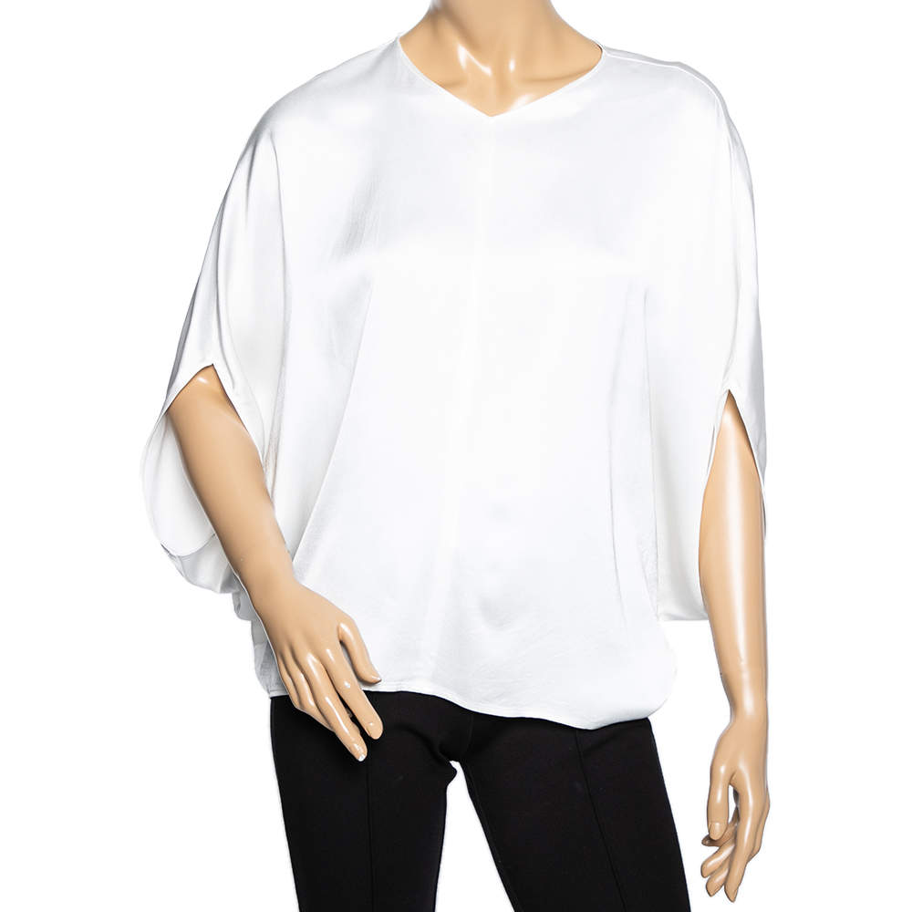 Pre Owned Emilio Pucci White Sateen Tie back Detail Kaftan Top S