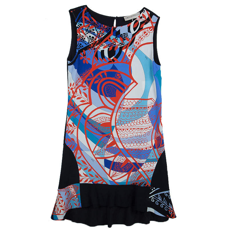 Pre Owned فستان أيميليو بوتشي كريب مطبوع متعدد الألوان بلا أكمام ضيق M