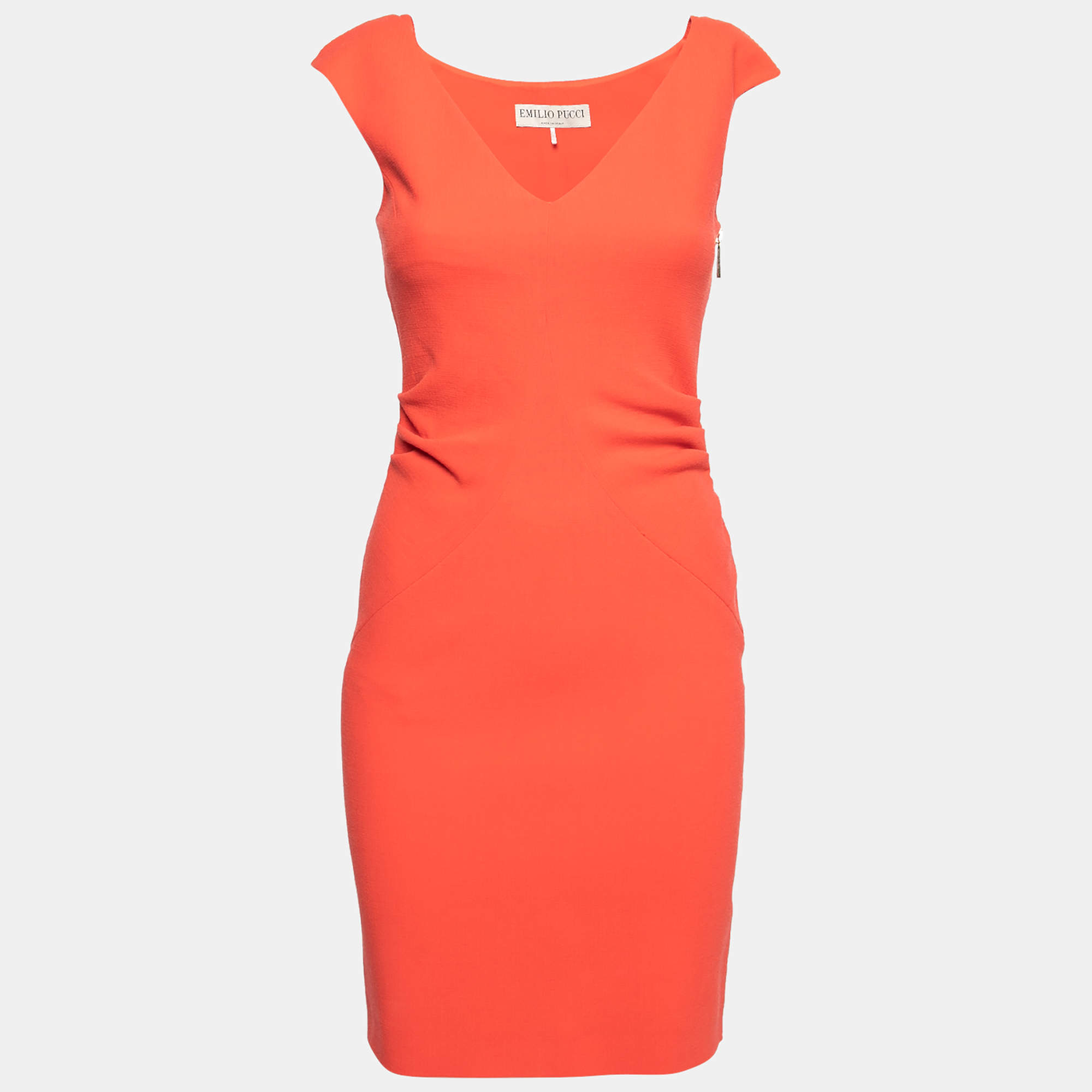 Emilio Pucci Coral Wool Gathered Detail Sleeveless Dress S
