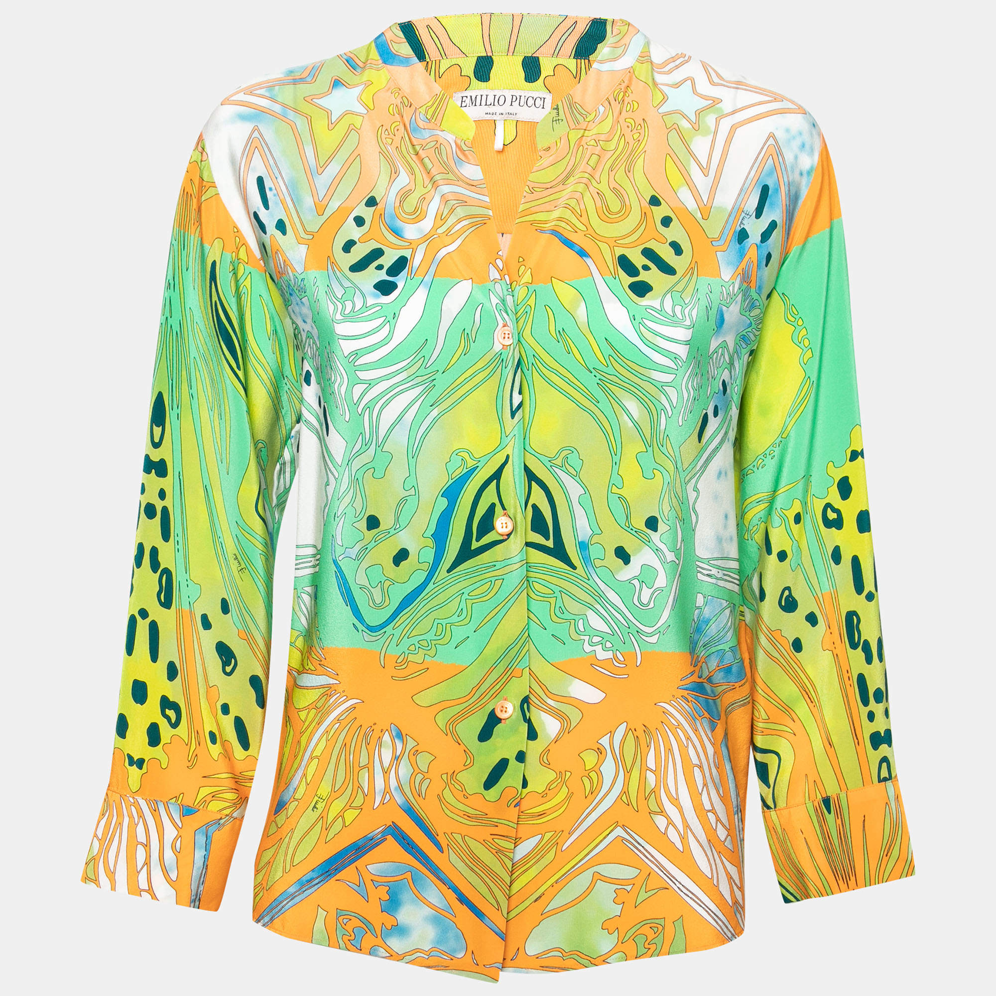Pre Owned Emilio Pucci Multicolor Printed Silk Button Front Shirt S