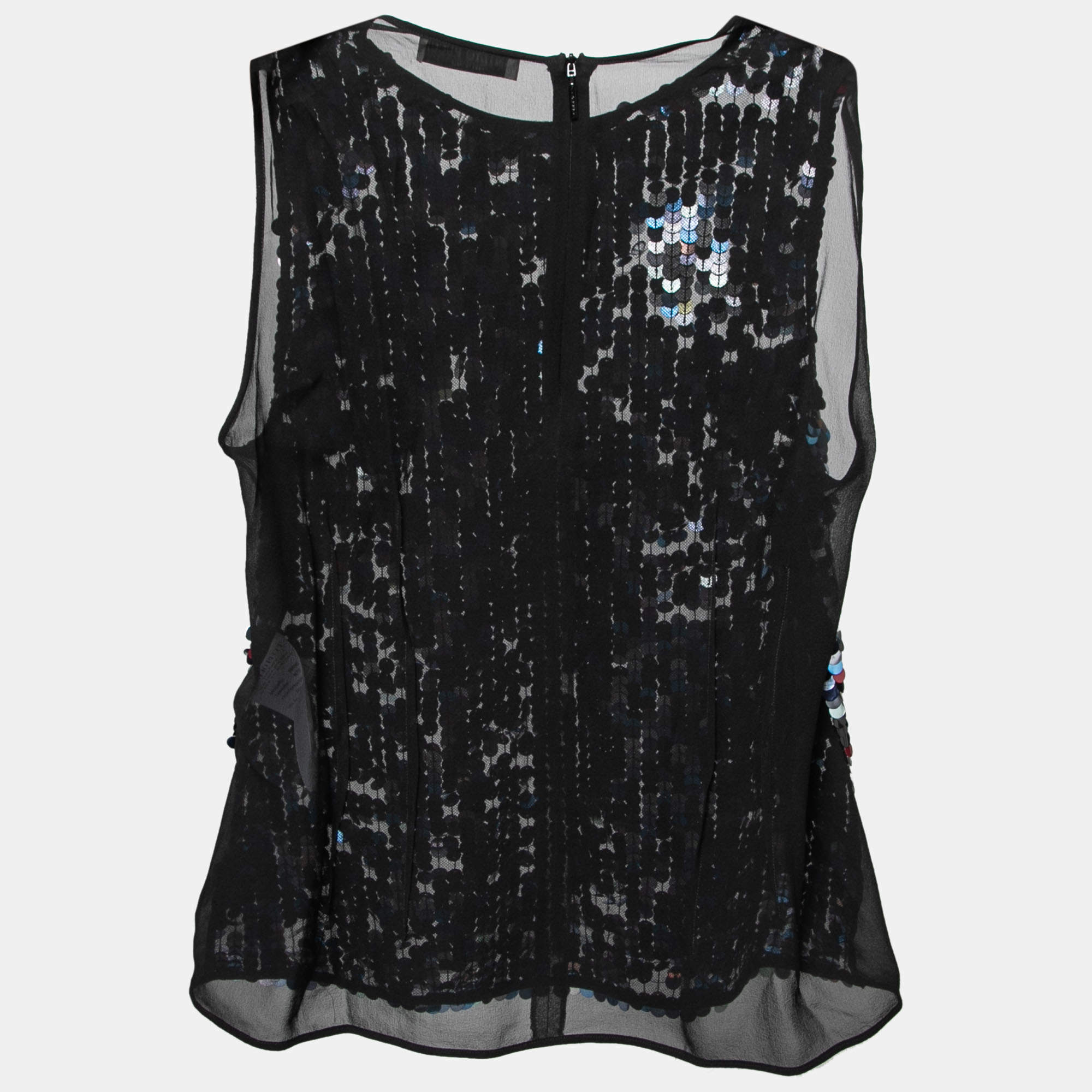 Emilio Pucci Black Sequin Embellished Tulle & Silk Sleeveless Top M